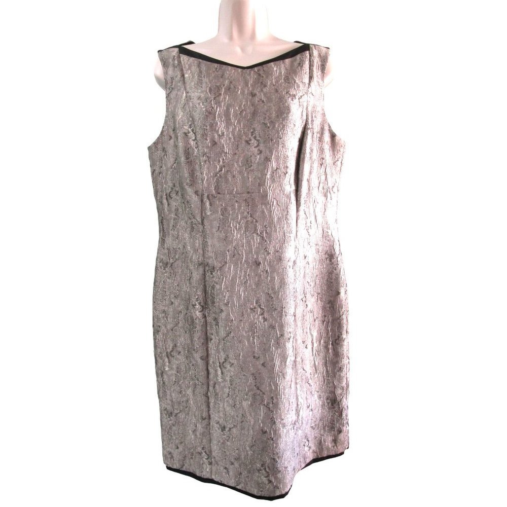 Antonio Melani Gold Texture Black Accent Detailed Neckline Sheath Dress  12 EUC